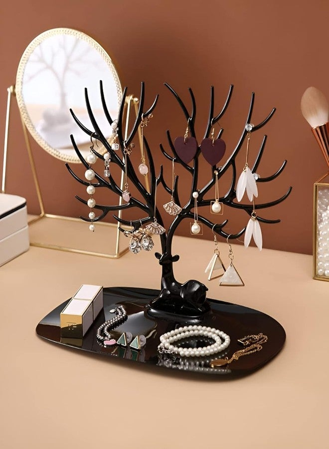 Aldea Plastic Deer Antlers Jewelry Holder Tree | Creative Sika Deer Jewelry Organizer Stand with Tray for Rings, Earrings & Necklaces (Black) - Image 3