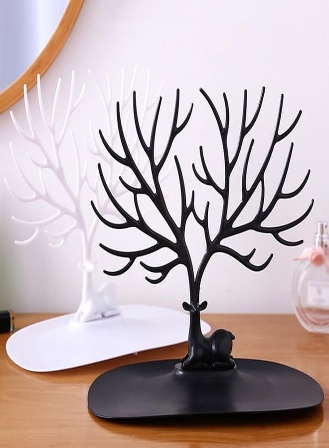 Aldea Plastic Deer Antlers Jewelry Holder Tree | Creative Sika Deer Jewelry Organizer Stand with Tray for Rings, Earrings & Necklaces (Black) - Image 5