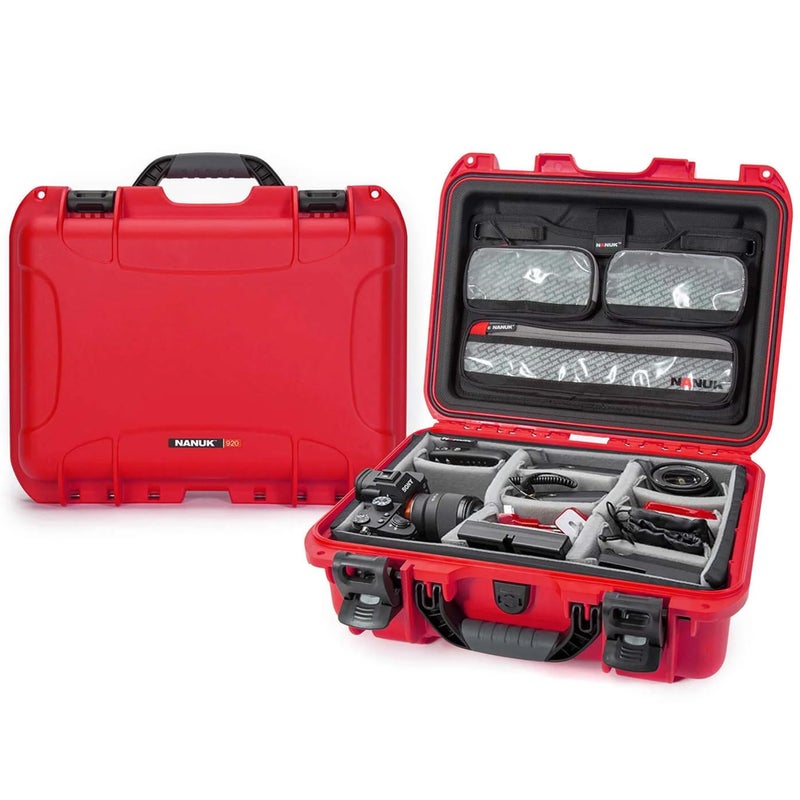 NANUK 920 Pro Photo Kit Waterproof Travel Camera Hard Case with Padded Dividers Lid Organizer 167 x 134 x 68 Dustproof ImpactResistant Airline CarryOn Approved Red