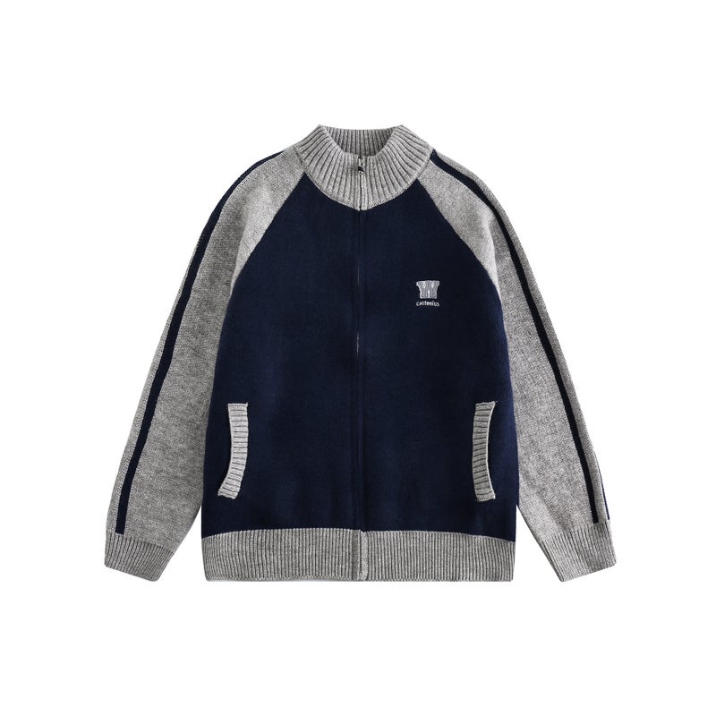 1 x 5 pcs 2023 Unisex Japanese Style Cardigan Knit Sweater Navy blue [high quality]] 