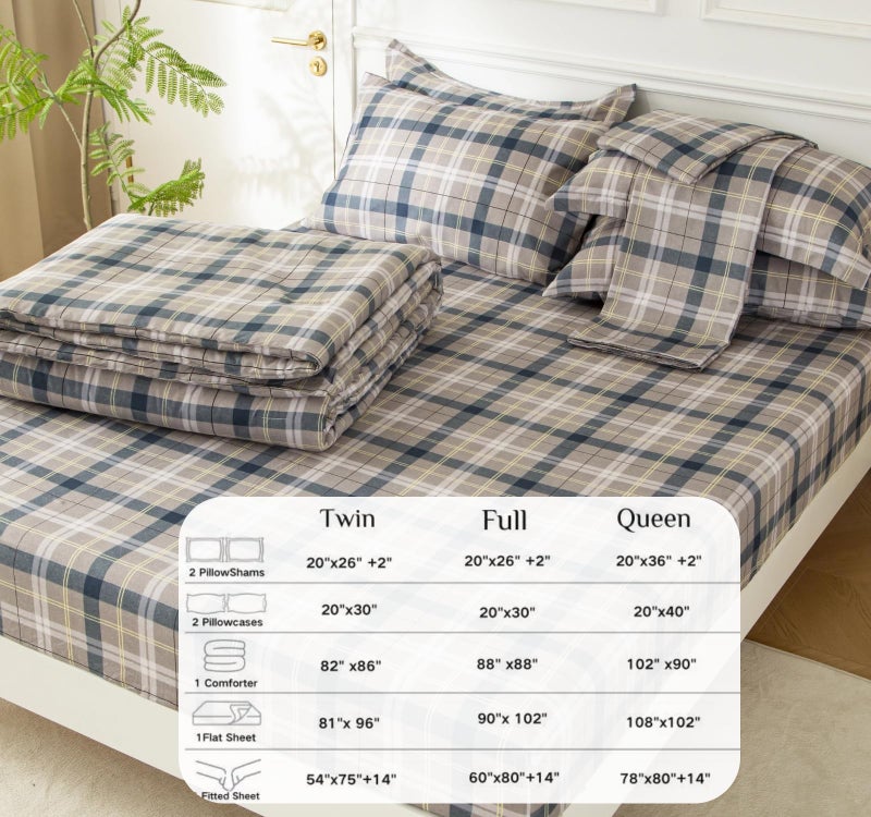 SDY 7PCS Full Gingham Comforter and Sheet Setï¼ŒPlaid Bedding Set with 1*Comforter,1* Flat Sheet, 1*Fitted Sheet,2*Pillowcases and 2*PillowcaseShamsï¼ŒSuper Soft Microfiber Bedding Sheet Sets - Image 3