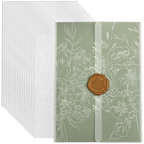 MIIOO Floral Vellum Jackets for 5x7 Invitations, 50 Pack Prefolded Botanical Invitation Wraps & Sleeves, Bouquet Design for Wedding, Baby Shower, Birthday - Image 1