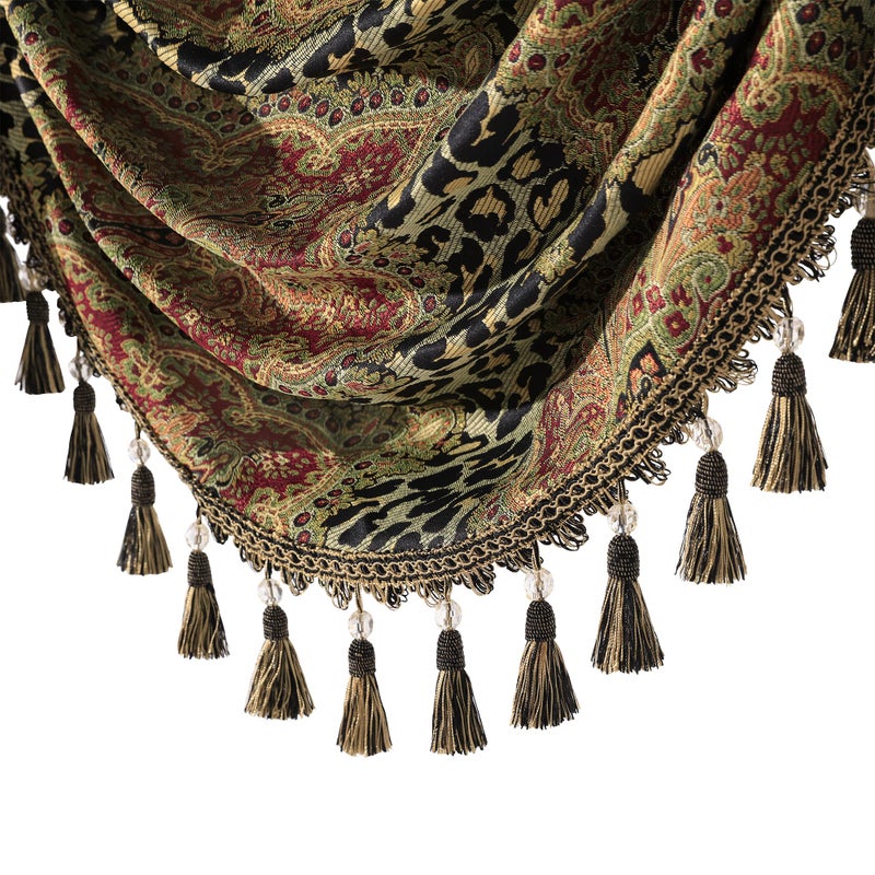 Loom and Mill Luxury Waterfall Valances for Windows, Boho Jacquard Thick Swag Waterfall Curtains Valance with Tassels for Living Room, Bedroom Party Banquet Decorations (Leopard, W39 Inch, 1 Panel) - Image 5