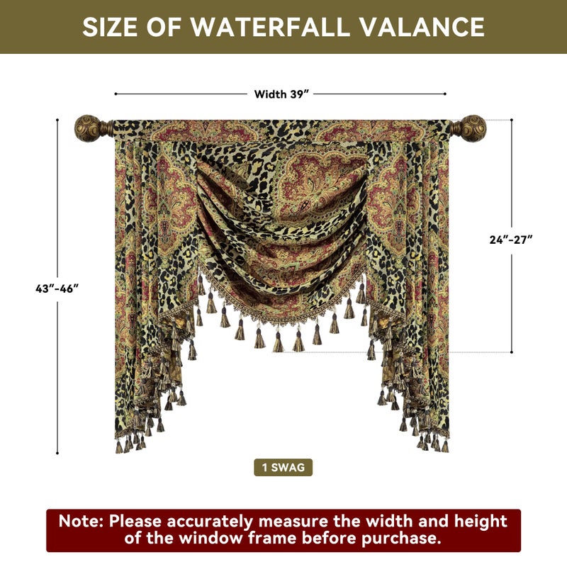 Loom and Mill Luxury Waterfall Valances for Windows, Boho Jacquard Thick Swag Waterfall Curtains Valance with Tassels for Living Room, Bedroom Party Banquet Decorations (Leopard, W39 Inch, 1 Panel) - Image 3