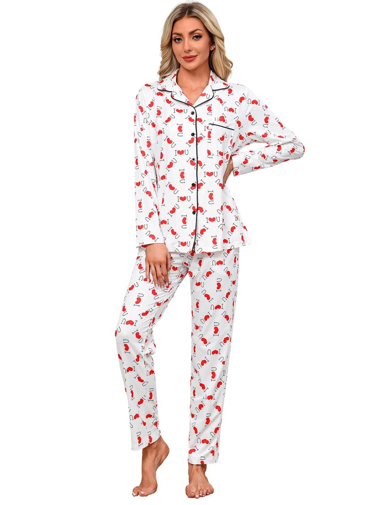 iClosam Family Matching Pajamas Set Long Sleeve Button Down Valentine Festival Party Sleepwear for Women Men - Image 1