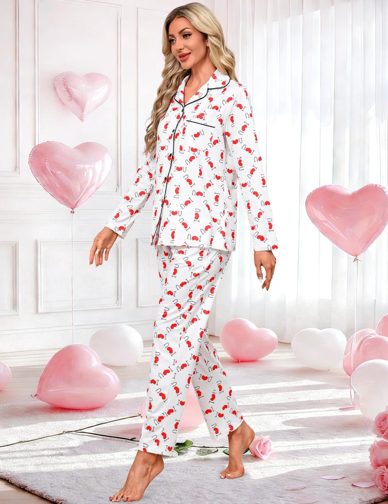 iClosam Family Matching Pajamas Set Long Sleeve Button Down Valentine Festival Party Sleepwear for Women Men - Image 2