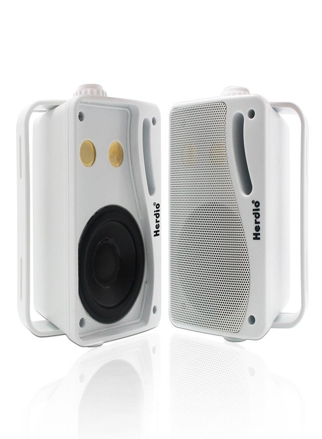 Herdio 3.5 Inch Passive Outdoor Speakers Wired Waterproof 200W 3 Way Premium Mountable Wall Mount Speakers with Superior Sound All-Weather Durability for Patio Marine Boat Garage Indoor (White Pair) - Image 1