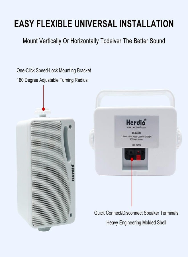 Herdio 3.5 Inch Passive Outdoor Speakers Wired Waterproof 200W 3 Way Premium Mountable Wall Mount Speakers with Superior Sound All-Weather Durability for Patio Marine Boat Garage Indoor (White Pair) - Image 5