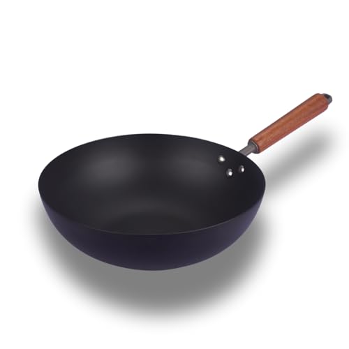 NUTRION 30 cm Titanium Coated Carbon Steel Wok with Wooden Handle & Spatula | Non-Stick Stir Fry Pan, Deep Fry Wok for Healthy Cooking - Image 4
