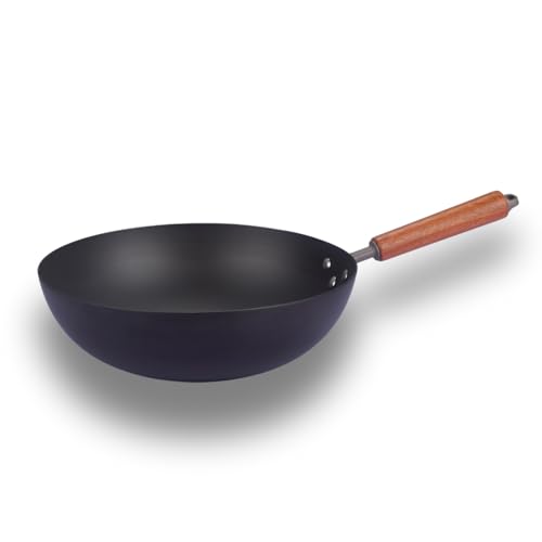 NUTRION 30 cm Titanium Coated Carbon Steel Wok with Wooden Handle & Spatula | Non-Stick Stir Fry Pan, Deep Fry Wok for Healthy Cooking - Image 3