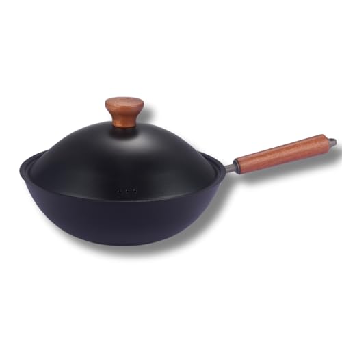 NUTRION 30 cm Titanium Coated Carbon Steel Wok with Wooden Handle & Spatula | Non-Stick Stir Fry Pan, Deep Fry Wok for Healthy Cooking - Image 5