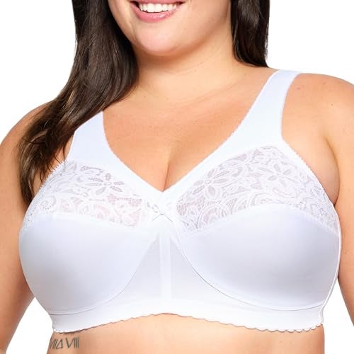 Glamorise Full Figure Plus Size MagicLift Cotton Support Bra Wirefree #1001 White - Image 1