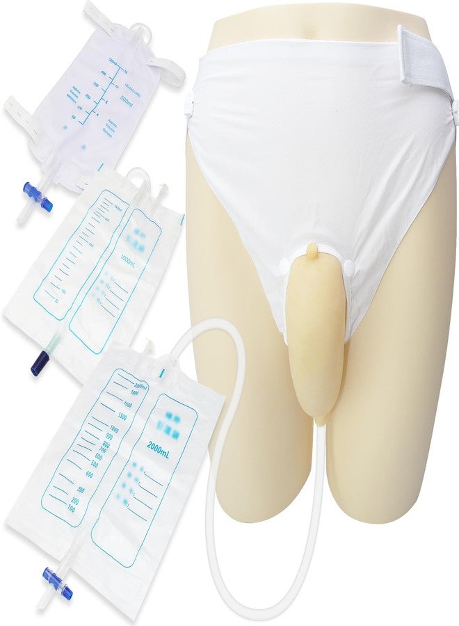 Yiisin External Catheter for Men,Urine Collection Bag,Portable Reusable Wearable Soft Latex Urinals Drainage Systems with External 3 Catheter Bags,Lengthen the Catheters/Large Diameter - Image 1