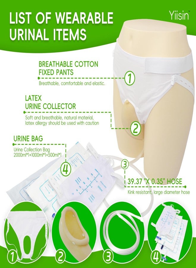 Yiisin External Catheter for Men,Urine Collection Bag,Portable Reusable Wearable Soft Latex Urinals Drainage Systems with External 3 Catheter Bags,Lengthen the Catheters/Large Diameter - Image 3