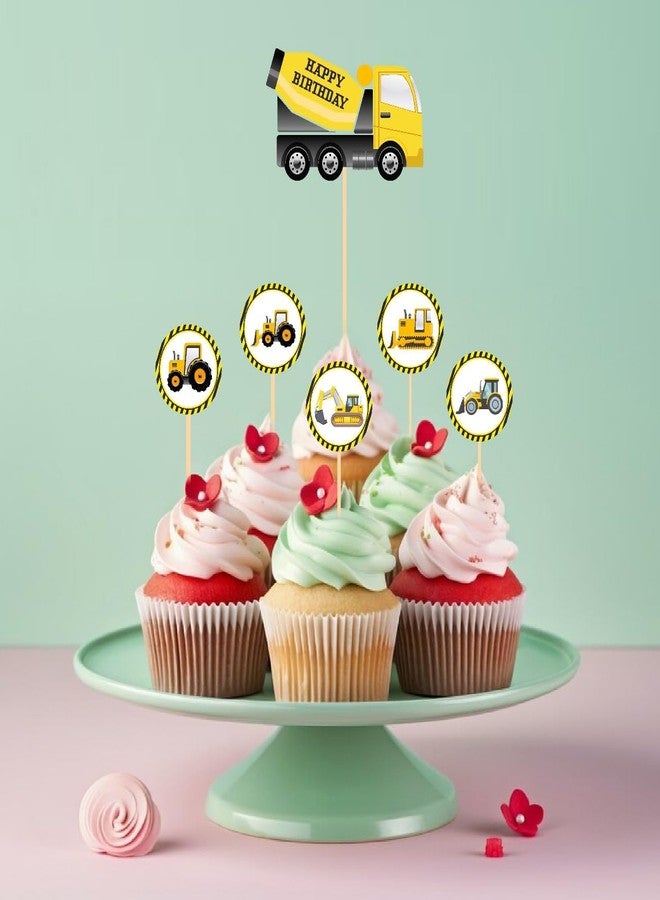 Untumble Construction Theme Birthday Cake Toppers and Cup Cake Toppers (Pack of 25) - Image 1
