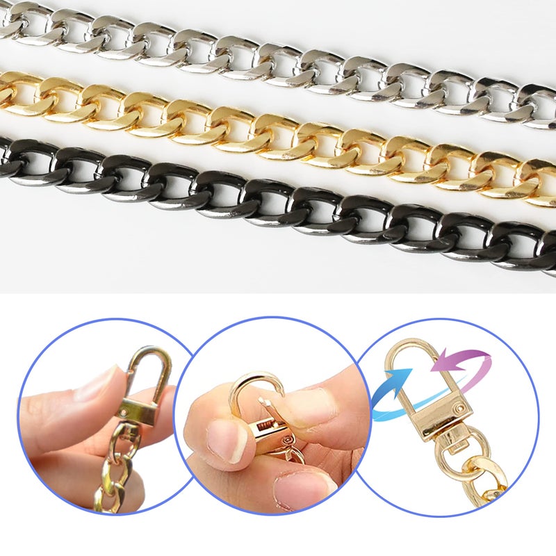 Chewarelly 4 Sizes Flat Purse Chain Strap Cross Body Replacement Strap with Mental Buckles(15.7/23.6/31.5/47.2 Inches- Flat Chain, Gold) - Image 3