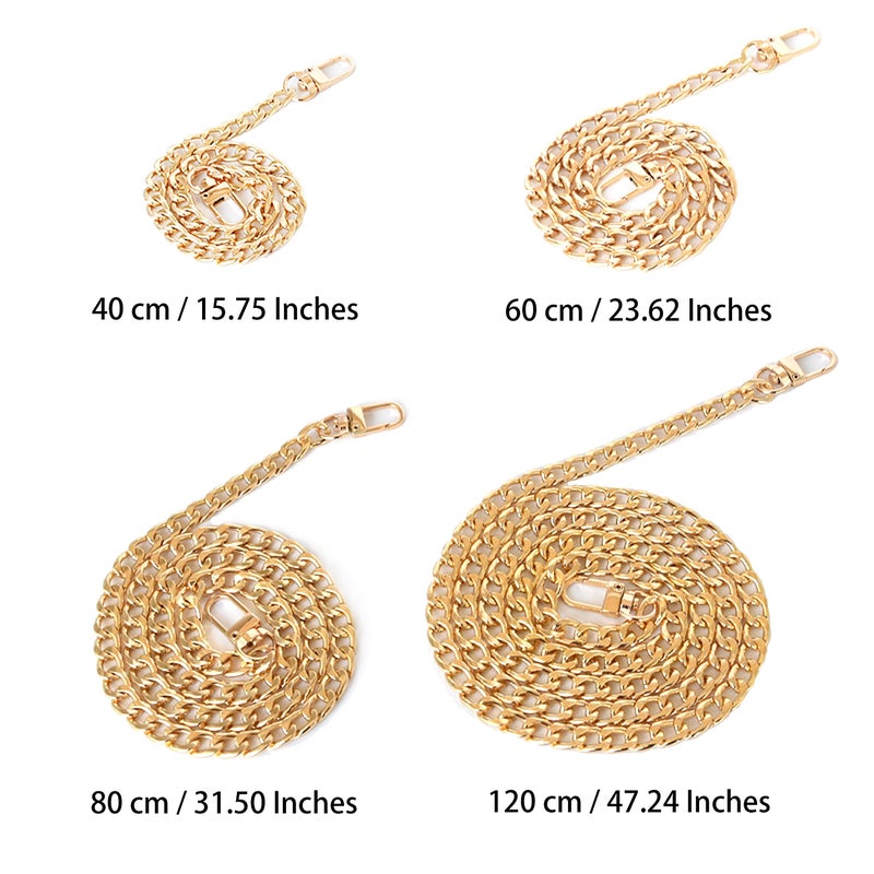 Chewarelly 4 Sizes Flat Purse Chain Strap Cross Body Replacement Strap with Mental Buckles(15.7/23.6/31.5/47.2 Inches- Flat Chain, Gold) - Image 2