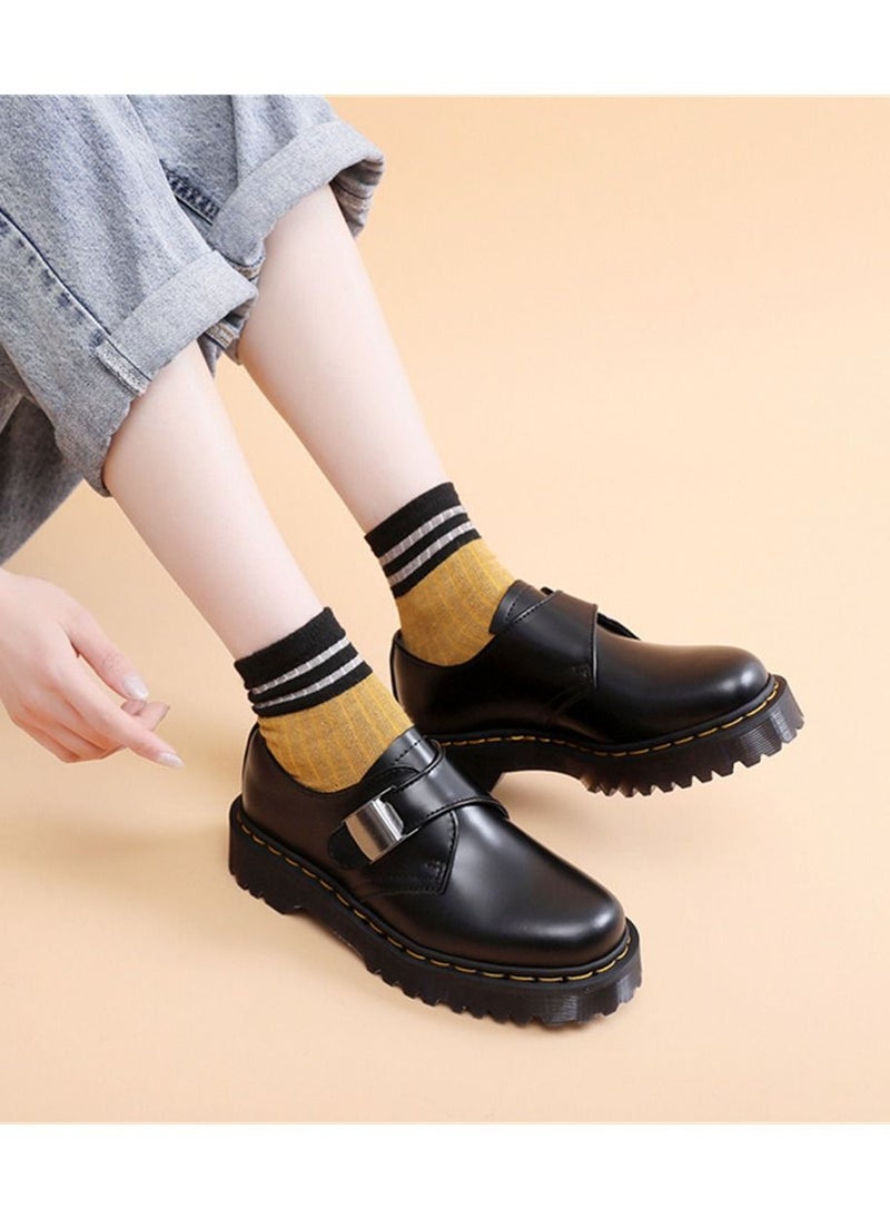 Loquat Buckle Women's Low Cut Leather British Casual Leather Shoes Black  - Image 1