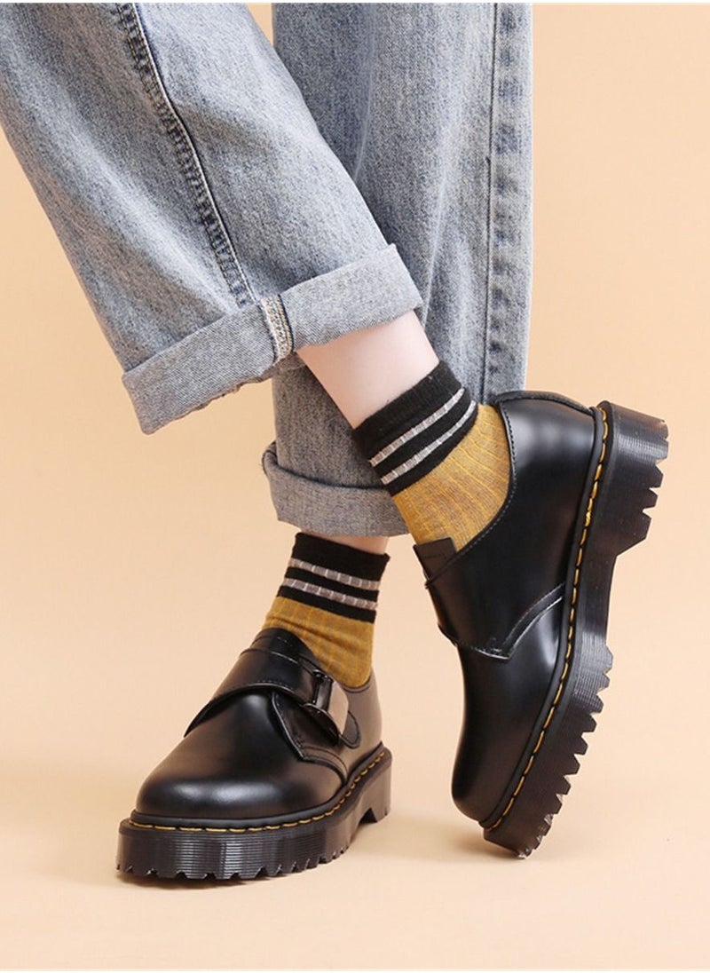 Loquat Buckle Women's Low Cut Leather British Casual Leather Shoes Black  - Image 2