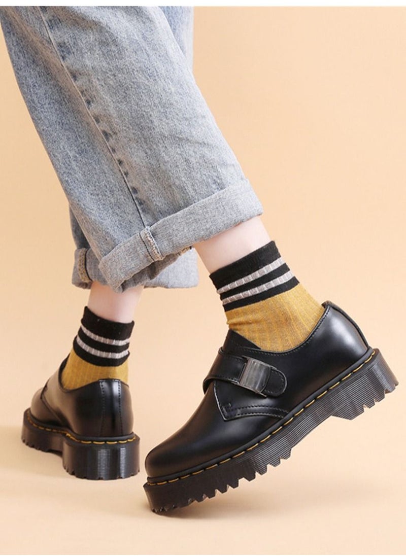 Loquat Buckle Women's Low Cut Leather British Casual Leather Shoes Black  - Image 3
