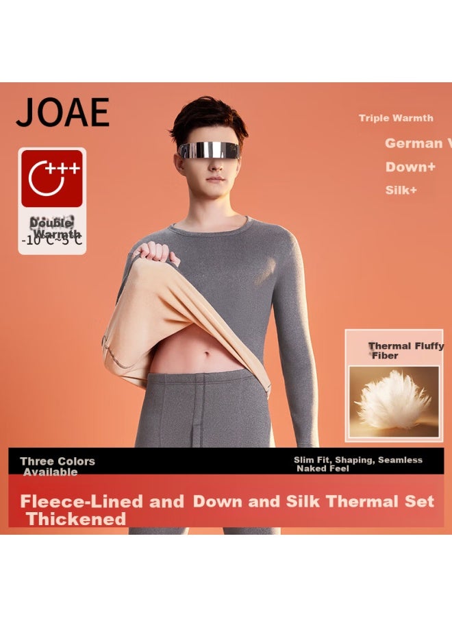 Joae Men's Down Silk Thermal Underwear Fleece Thickened Winter Cold-proof Autumn Base Layer Set 3XL