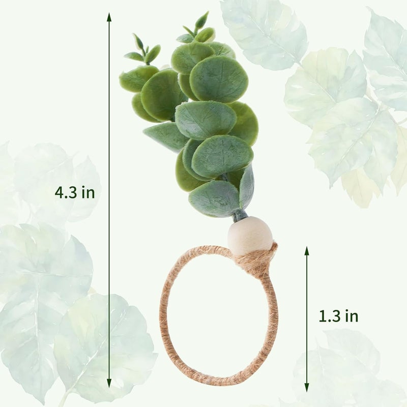 APTWOW Napkin Rings Set of 12, Christmas Napkin Rings, Boho Eucalyptus Leaf Napkins Rings, Wood Bead Farmhouse Easter Napkin Holder for Weddings Christmas Party Table Decoration - Image 5
