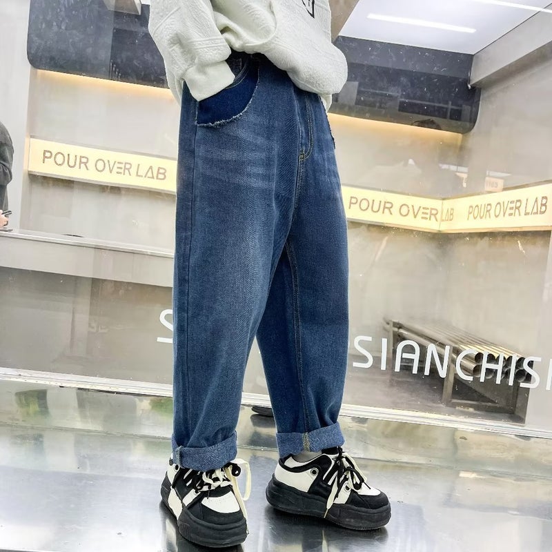 Children'S Washed Jeans Boys 2023 New Summer Boys Fried Street Middle And Big Children'S Denim Long Pants Trendy - Image 2