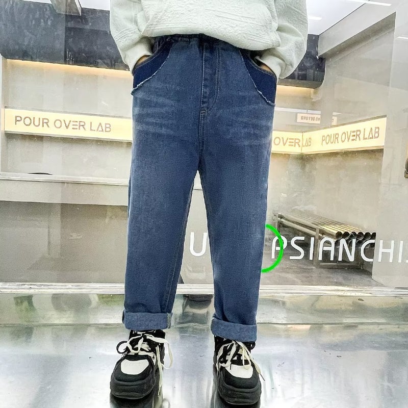 Children'S Washed Jeans Boys 2023 New Summer Boys Fried Street Middle And Big Children'S Denim Long Pants Trendy - Image 3
