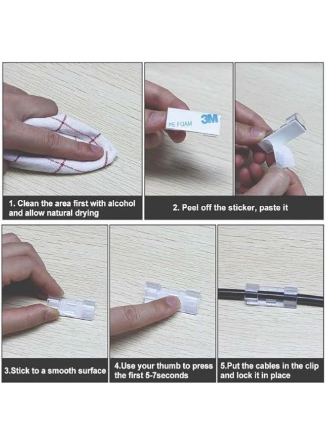 75 Pcs Adhesive Cable Clips – Clear Wire Organizer Clamps with Strong Self-Adhesive Back Cord Management for Home Office & Car (75 Pieces) - Image 4