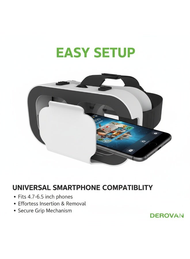 DEROVAN ZAMZIN VR Virtual Reality Headset with Remote Controller - 3D VR Glasses for Movies & Games, Compatible with Smartphones (White/Black) - Image 5