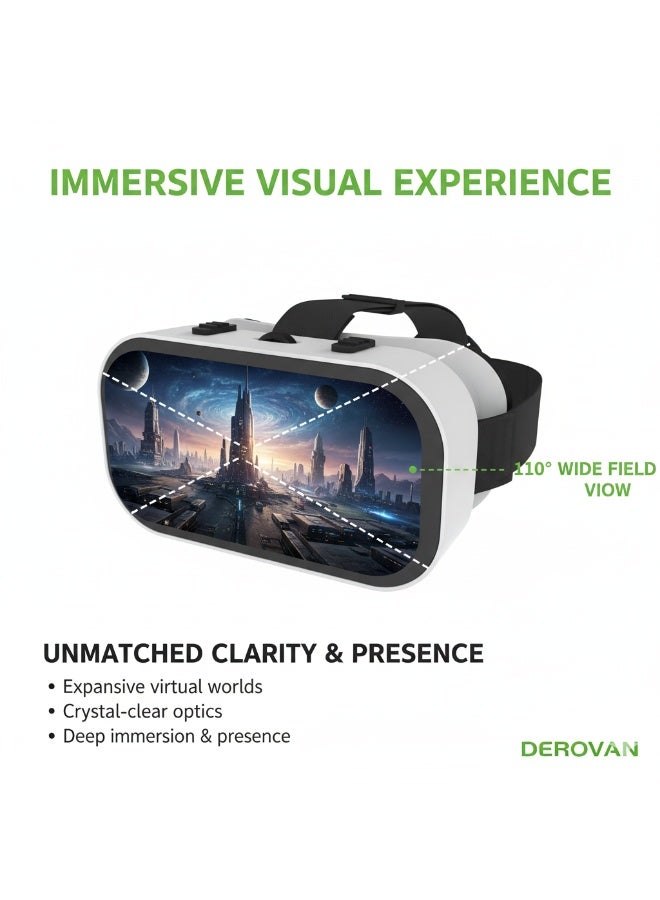 DEROVAN ZAMZIN VR Virtual Reality Headset with Remote Controller - 3D VR Glasses for Movies & Games, Compatible with Smartphones (White/Black) - Image 3
