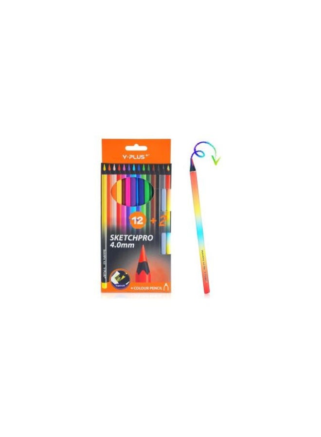 واي بلس أقلام تلوين 12 لون رأس 4.0 مم علبة خشبية + 2 قلم هدية Sketchpro - Image 2
