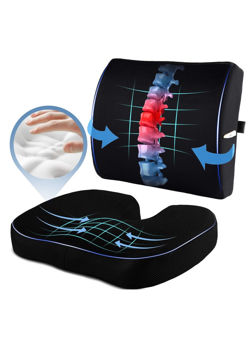 WALALLA Portable Ergonomic Memory Foam Seat Cushion and Lumbar Support Pillow Set for Car Office Computer Chair Wheelchair - Image 1