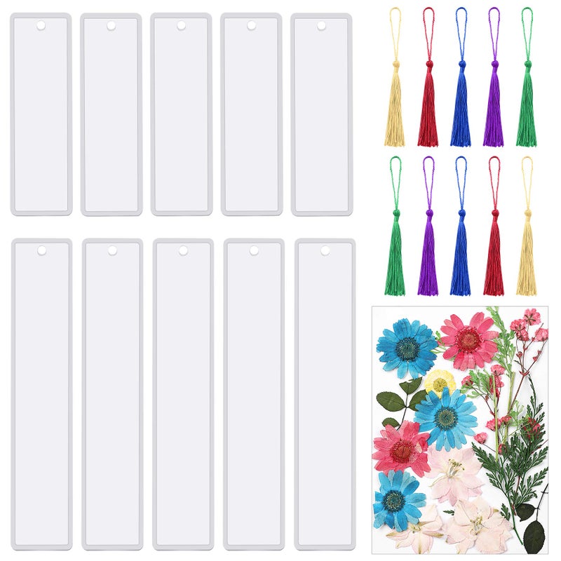 FEBSNOW FEBSNOW 20PCS Bookmark Resin Mold Set 10PCS Bookmark Epoxy Casting Molds 10PCS Tassels and 1 Pack of Dried Flowers for DIY Bookmark Making 
