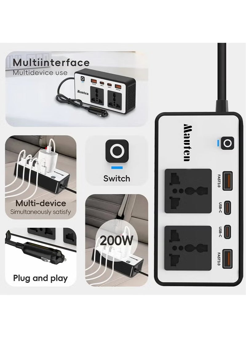 ELTRAZONE 200W Car Inverter 12V DC to 220V AC Power Adapter – Includes 2 USB-A & 2 Type-C Ports for Laptop, Computer, Smartphones – Compact and Portable Power Converter for Car Travel, Home & Office  - Image 4