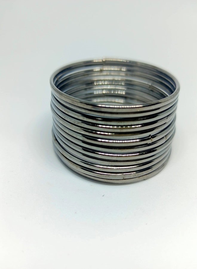 Shivarth Any Occassion Wear Metal Bangle Set for Women & Girls Black Colour (Set of 12) (2.2) - Image 3
