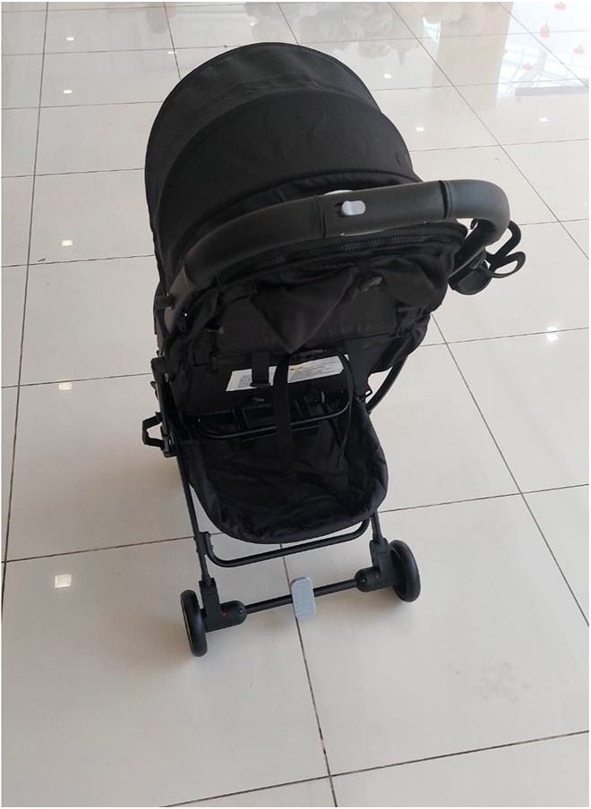 Generic Foldable Stroller Lightweight Pram Travel Baby Stroller Extra Wide Seat Single Hand Wheels/Air Travel Cabin Cover Carry Bag Newborn Baby Kids (0-3 Years Full Black  - Image 2