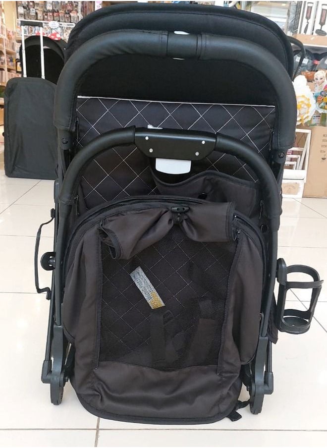 Generic Foldable Stroller Lightweight Pram Travel Baby Stroller Extra Wide Seat Single Hand Wheels/Air Travel Cabin Cover Carry Bag Newborn Baby Kids (0-3 Years Full Black  - Image 4