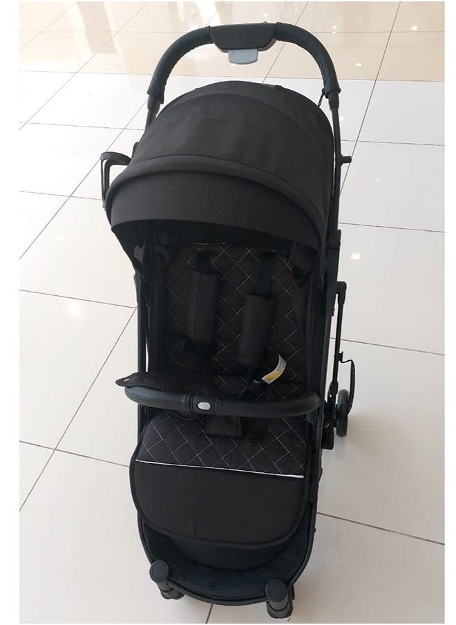 Generic Foldable Stroller Lightweight Pram Travel Baby Stroller Extra Wide Seat Single Hand Wheels/Air Travel Cabin Cover Carry Bag Newborn Baby Kids (0-3 Years Full Black  - Image 5