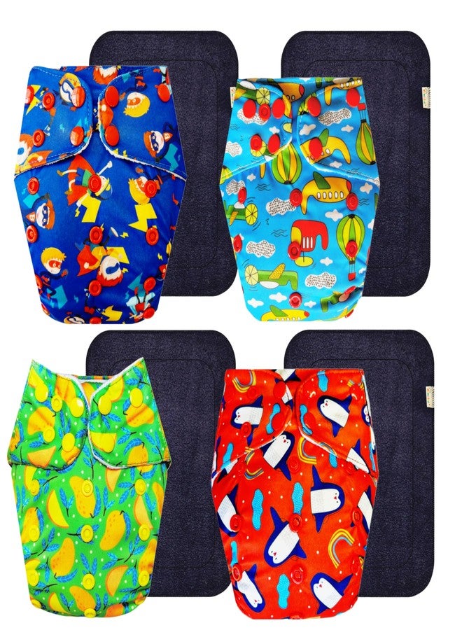 Dumbledo Premium Cloth Diaper with Black Insert (Pack of 4) | Hypoallergenic | Reusable & Washable | Adjustable Snaps | Ideal for Toddlers | 3 Months - 3 Years | Unisex Baby - Image 1