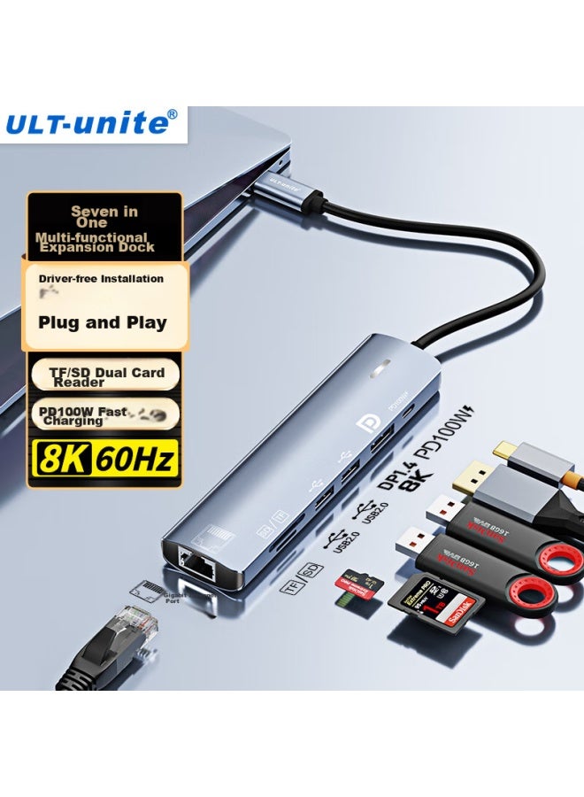 ULT-unite Ult-unittype-c To Dp1.4 Expansion Dock, Seven-in 8k 60hz Adapter, Pd Power Multi-port Hub, Suitable For Macbook, Laptops, Ipad Pro Tablets - Image 1