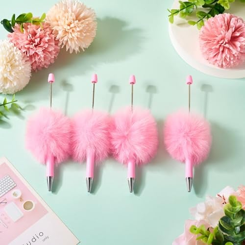 BB Beadthoven Beadthoven 10pcs Fluffy Beadable Pens, Cute Plush Ball Beaded Pens DIY Plastic Bead Pen Funny Pom Pom Pens Shaft Black Ink Ballpoint Pens for DIY Pens Decorations Supplies Gift Office School Pink - Image 3