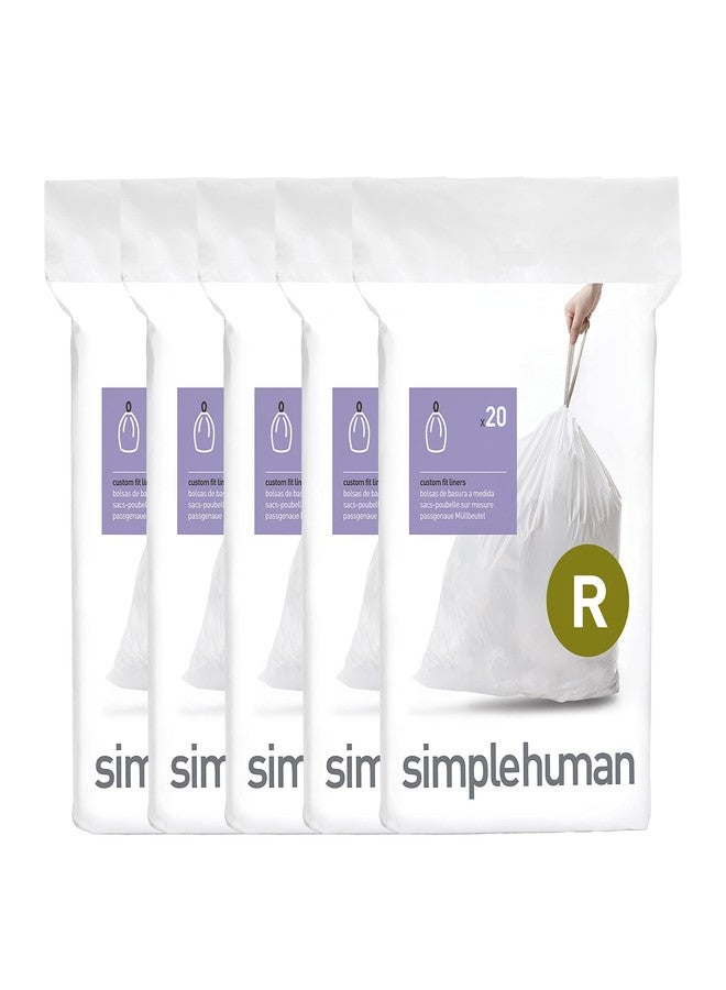 simplehuman Code R 100 Count, Dispenser Pack Custom Fit Liners, Drawstring Trash Bags, 10 Liter / 2.6 Gallon, White - Image 1