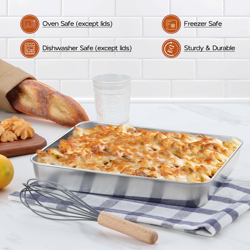 Onader 9 X 12 X 2 Inch Baking Pan With Lid 2 Pack Stainless Steel Lasagna Rectangular Cake Pan - Image 4