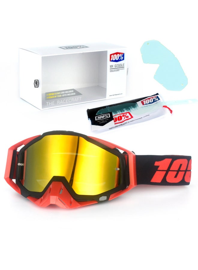 Set of Motorcycle Downhill Off-Road Goggles with UV Protection - Black Frame Red Nose Red Strap