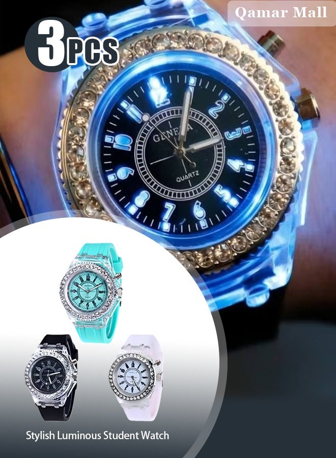 3 Pcs Ins Luminous Watch, Fashionable Male And Female Primary And Secondary School Students Luminous Watch - Image 1