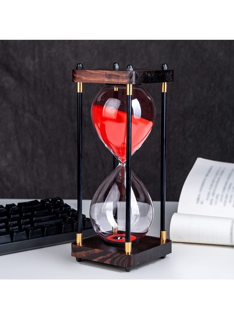Hourglass Timer, 60 Minutes Sand Timer Vintage Wooden Men's Ladies Quiet Clock for Home Office Kitchen Wedding Decor Ornaments Red  - Image 1