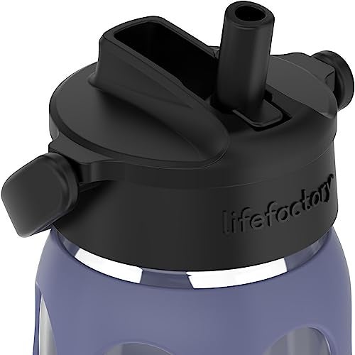 Lifefactory 22-Ounce Glass Water Bottle with Pivot Straw Cap and Protective Silicone Sleeve, Dusty Purple - Image 3