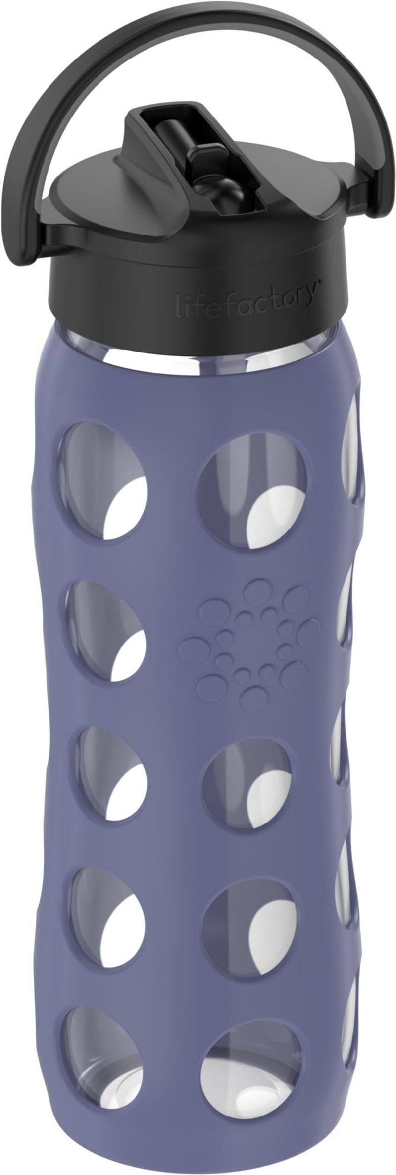 Lifefactory 22-Ounce Glass Water Bottle with Pivot Straw Cap and Protective Silicone Sleeve, Dusty Purple - Image 2