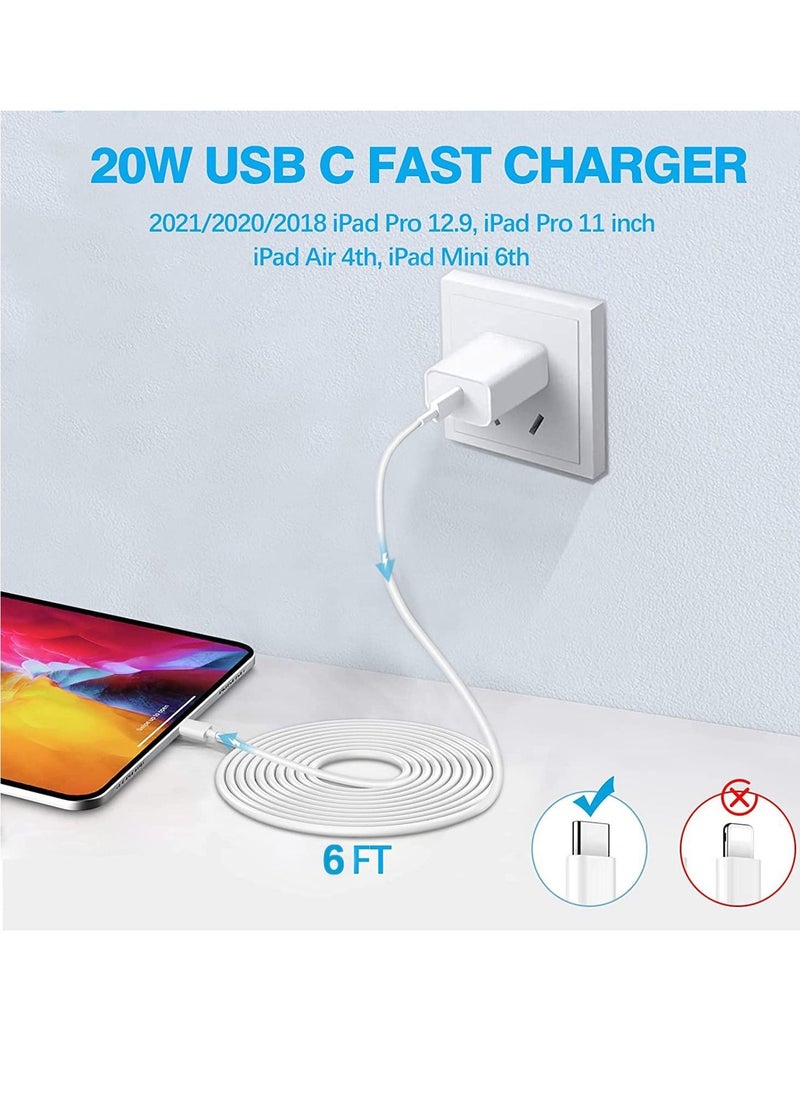 Generic - USB C Apple Fast Charger for iPad Pro 12.9/11 in 2021/2020/2018, iPad Air 4th/5th Generation 10.9",iPad Mini 6th Generation, iPad Charger Fast Charging Wall Charger Block with 6FT USB C to C Cable - Image 1